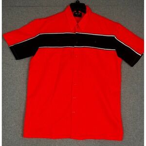Biker Apparel Button Up Shirt Mens Large Red Reflective Stripe Mechanic Pockets